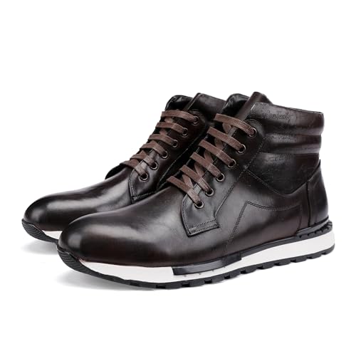 Image of Fashion Men's Leather Lace-up Dress Boots, Mid Top Casual Chukka Sneaker Boot Business Shoes for Men