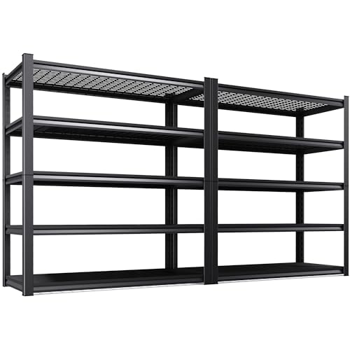 Image of 2-Pack Heavy Duty Garage Shelving for Garage, Warehouse & Workshop Storage Organization, 71 inch H x 46 inch W x 18 inch D Adjustable 5-Tier All Metal Wire Shelf for Tools, Storage Bins & Bulk Items