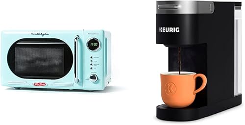 Nostalgia Horno de microondas compacto retro y cafetera Keurig K Slim de una sola porción K-Cup cápsula, tecnología multistream, color negro