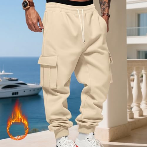 Men Cargo Pants Fleece Elastic Waist Drawstring Barrel Sweatpants Cozy Bottoms Workout Lounge Joggers Cargo Work Pants Winter2