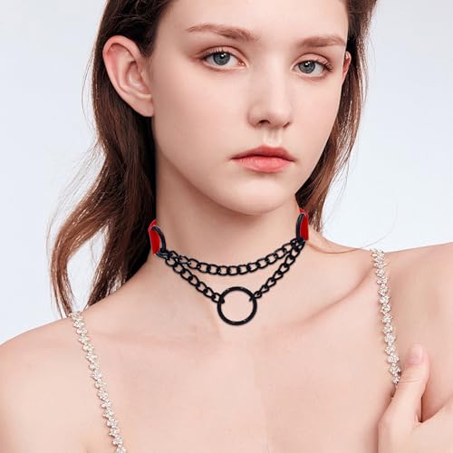 3PCS Collar and Leash Set for Women PU Leather Choker Necklace for Women Gothic Heart Chain Choker Necklace Punk Goth Accessories Body Chain Gothic Punk Grunge Emo Necklace for Cosplay3