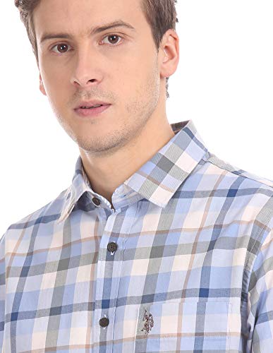 Image of US Polo Association Men's Solid Regular Fit Button Down Shirt (USSH6039H Grey, Blue and Red 3XL)