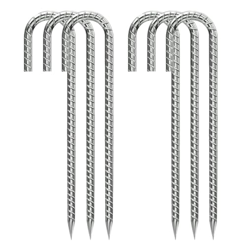Ground-Stakes-Heavy-Duty-12 inch, J-Hook Rebar Stakes Galvanized Anti-Rust 6pcs Garden Stakes Metal Ground Anchors for Garden Dog Fence Chicken Coop Christmas Decorations Deer Fence