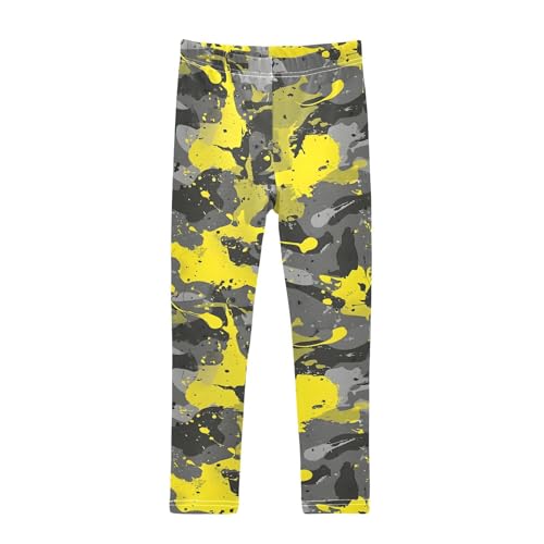Yellow Splash Camo Girls Leggings Soft Stretch Workout Yoga Dance Pants for Kids Casual Tights