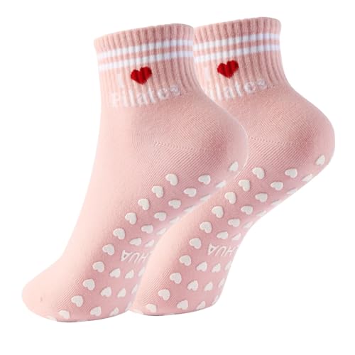 Image of Pilates Socks for Mother's Day,Women Pilates Heart Grip Socks Cuffs,Anti-Skid Cotton Grip for Ballet,Home,Studio 1Pair