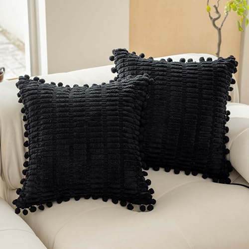 Home Brilliant Housse de Coussin Noir pour Fête, Déco Halloween pour Usage Intérieur, Housses de Coussin Douces pour Canapé, Lot de 2, Noir, 45 cm x 45 cm