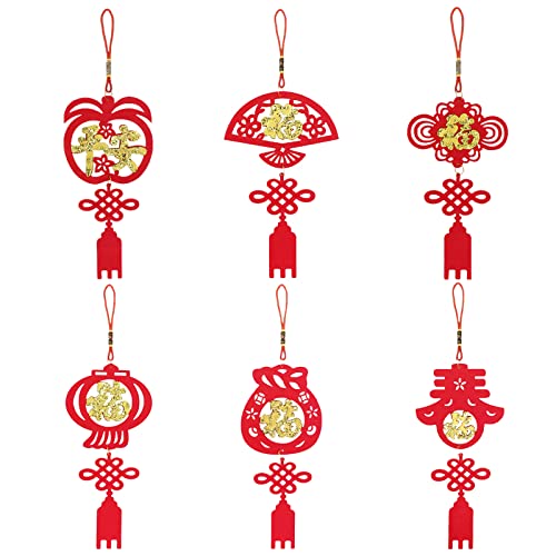Dlicsy 6 Stück Chinesische New Year Knot Deko,Chinesische Neujahr Knoten Anhänger Deko Roter Chinesische Glücksbringer Anhänger Traditionelle Glücks-Ornamente für Neujahr/Zuhause/Büro/Bäume Cover