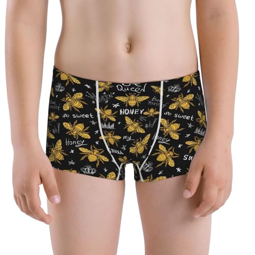 Boys' Cotton Boxer Brief Soft Underwear-Hohey Bee Golden Embroidery