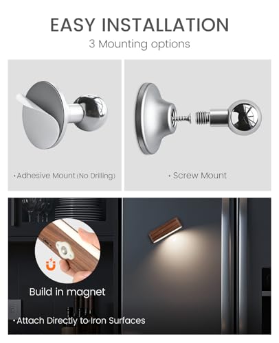 Image of Wood LED Wall Sconce Magnetic 360Rotate Wall Mounted Lamp Brightness Adjustable Night Lights Rechargeable Battery Powered Reading Light for Bedside Hallway Living Room (1 Pack Black Walnut)