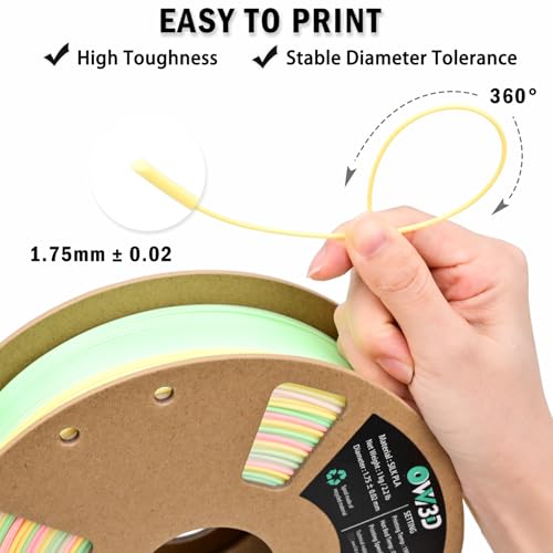 Image of 3D Printer Filament PLA 1.75mm, OVV3D Rainbow Upgrade PLA+ Filament Strong Toughness Multi Color Change Gradient PLA 3D Printing Filament Fit Most 3D Printer, 1kg Spool, + /- 0.02mm, Multi-Color