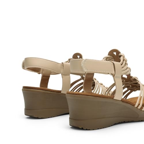 Image of DREAM PAIRS Women's Comfortable Strappy Low Heel Open Toe Slip-On Wedge Sandals Arch Support for Summer Dressy Shoes