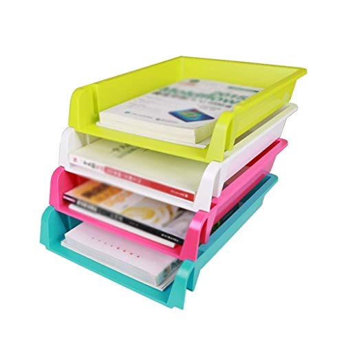 Bandeja organizadora de cartas de plástico de 4 niveles, apilable, almacenamiento de documentos de escritorio de oficina, soporte de archivos de carga frontal, varios colores