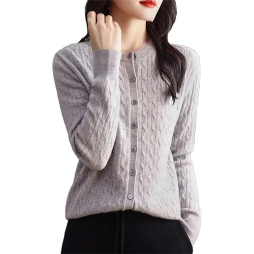 Womens Cable Knit Cardigan Long-Sleeve Crew-Neck Button up Sweaters Loose Casual Coat Tops