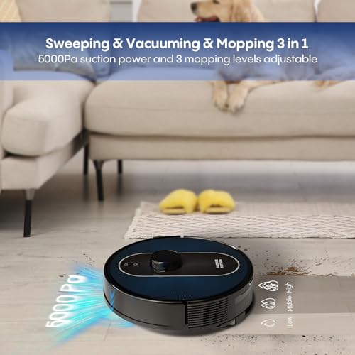 Image of Robot Vacuum and Mop Self Emptying, 5000Pa Suction, LiDAR Navigation, Smart Obstacle Avoidance, Home Mapping, No-Go Zone, 60-Day Hands-Free Cleaning, Idear for Homes with Pets, Carpet & Hard Floors