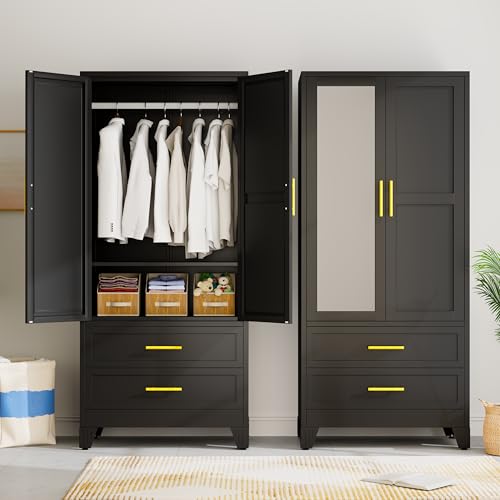 AUEYTVR 71" Metal Wardrobe with Mirror