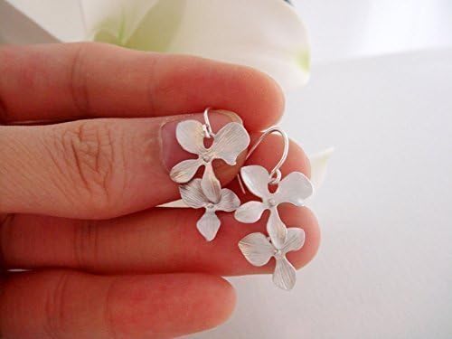 Dainty Brushed Orchids Flower in Silver or Gold Earrings - Birthday, Wedding Jewelry, Anniversary, Bridesmaid Gifts - Image 8