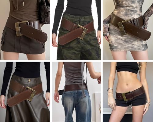 JUMISEE Women Chunky Wide Waist Belt with Big Square Buckle Vintage Waist Cinch Belt PU Leather Waistband for Dress4