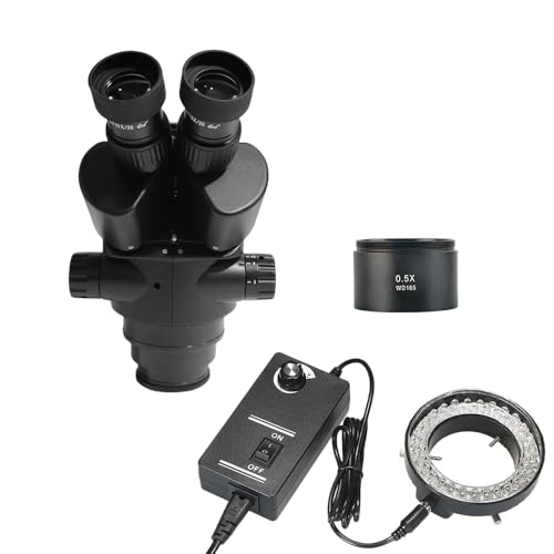 Image of Black Binocular Jewelry Microscope Head,7X-90X Magnification,56-LED Light and 0.5X Barlow Lens,Stereo Vision Accessory for Jewelry Engraving Setting Making LK-7045A-B