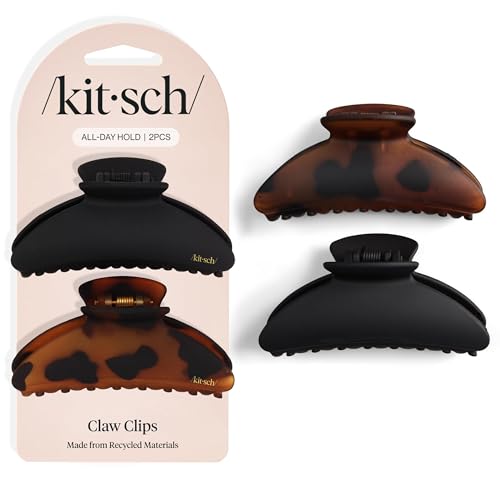 Kitsch Medium Hair Clips for Women Strong Hold Recycled Plastic Claw Clips for Thick Hair | Great for Updo Half Up Hairstyle | Ideal Gifts for Women - 2pcs Black and Tort