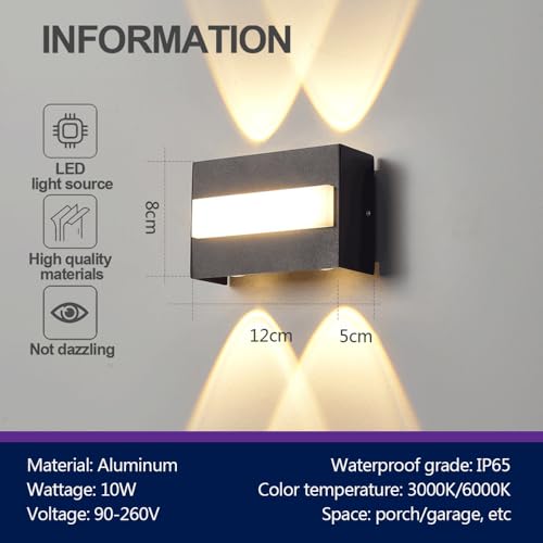Lampe d'extérieur moderne à DEL pour porche – Étanche IP65 Applique murale Éclairage haut et bas Spot décoratif pour jardin, cour, garage, terrasse et entrée – Élégant luminaire extérieur/intérieur