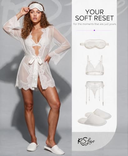 Image of RSLOVE Women Lace Kimono Robe Sexy Babydoll Lingerie Mesh Cover Up Bridal Lingerie