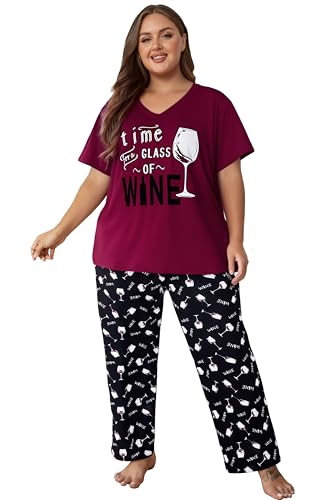 Image of Vozanet Women's Pajama Sets Short Sleeve with Long Pant Soft Sleepwear Printed pj Loungewear With TWO Pockets Size 1X to 5X