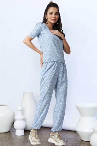 Image of POPWINGS Casual Printed Top and Joggers Set for Women || Stylish Summer Co-Ords Set for Women || Round-Neck Top and Joggers Combo Set for Women