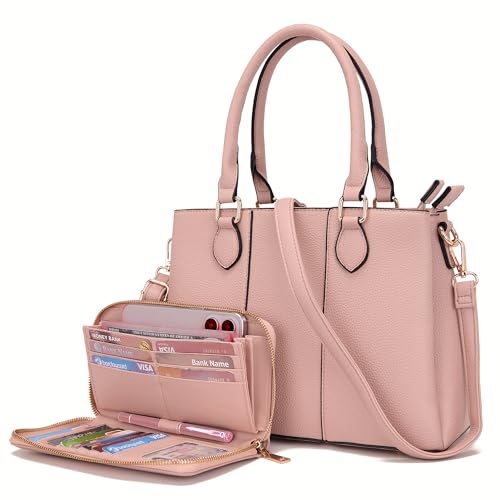 Image of Qiyuer Purses and Wallet Set for Women Satchel Handbag Tote Bag | 3 Zippered Compartments,Pebble PU leather,Multi-slot design,Everyday commuting