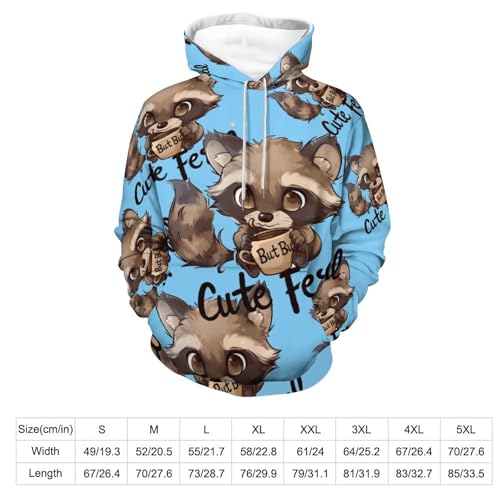 Raccoon Cute But Feral Loves Coffee Adult Pullover Hoodies Long Sleeve Sweatshirt Casual Tops with Pockets for Women Men2