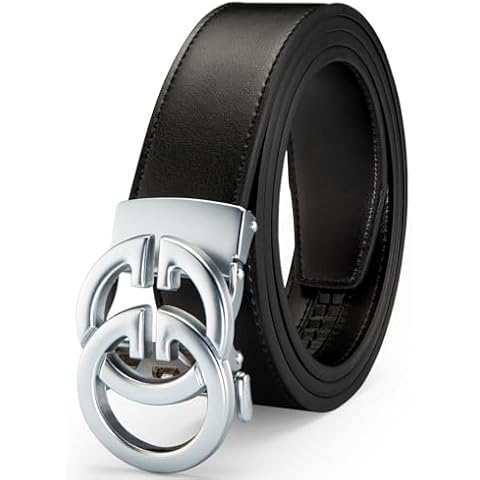 JEKIXHUA Men's Leather Ratchet Belt with Luxury Designer Buckle - Adjustable Dress Belt for Perfect Fit (Silver-1, 26" to 45" Waist Adjustable) Cover