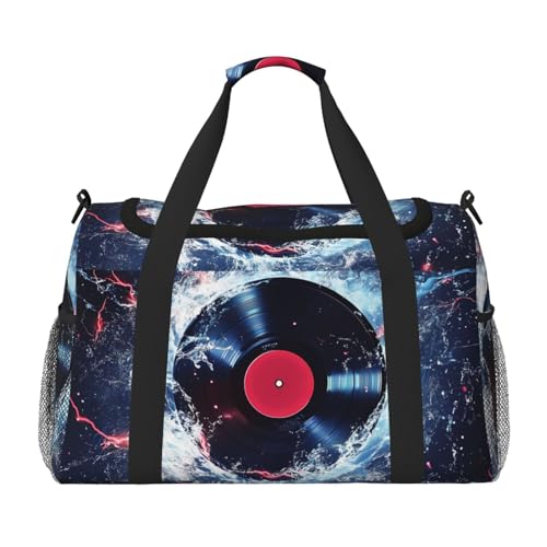 Reisetasche mit Galaxie-Musikaufzeichnung, Wasser-CD, Fitnessstudio, Wochenendtasche für Männer und Frauen, leichtes Handgepäck für Workout, Urlaub Reisetasche mit Galaxie-Musikaufzeichnung, Wasser-CD, Fitnessstudio, Wochenendtasche für Männer und Frauen, leichtes Handgepäck für Workout, Urlaub
