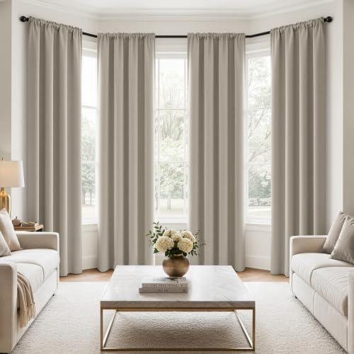 Image of MIULEE Cobblestone Room Darkening Bedroom Curtains 84 Inch Length 4 Panels