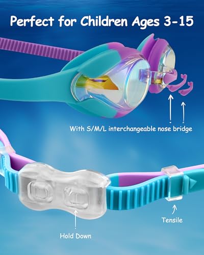 Image of Kids Swim Goggles, Anti-fog and UV Protection with Swim Cap for Age 3-15 Youth Boys Girls Toddler