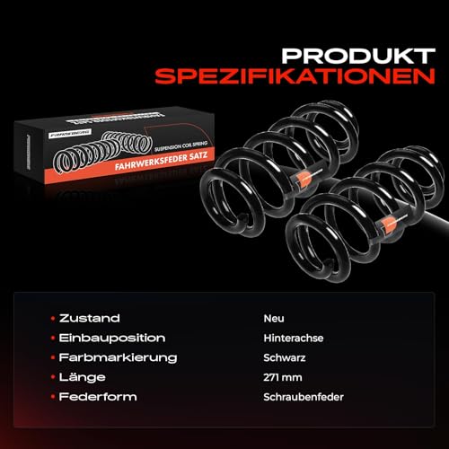 Frankberg 2x Federn Fahrwerksfeder Hinterachse Kompatibel mit A3 8P1 8PA 2.0L Schrägheck 2006-2012 Replace# 1K0511115GG