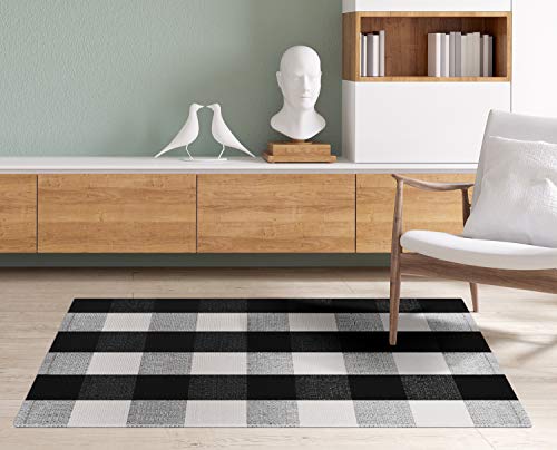 Syntus Kitchen Rug Buffalo Check Area Rugs Black and White Cotton Plaid Door