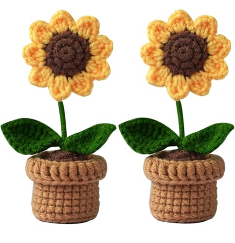 Image of VRB Dec Plastic TM 1 Pcs Crochet Flowers Artificial Sunflower for Office Desk Car Dashboard Decor,Home Decoration, Office, Bedroom, Christmas Decor, Wedding (Sunflower with Crochet Pot)