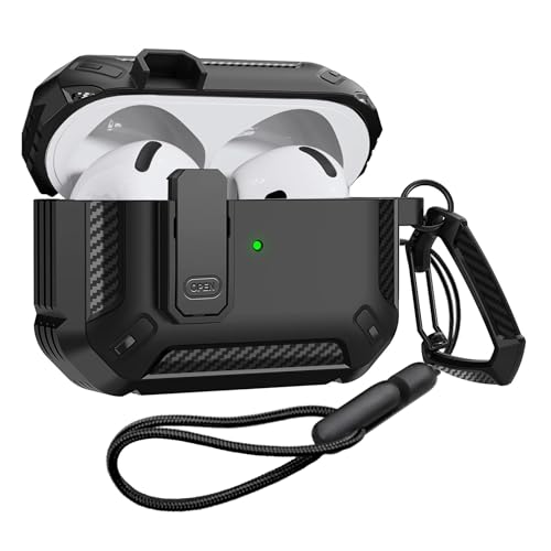 Funda con candado para AirPods 4   Funda a Prueba de Golpes con Llavero para Apple AirPods de 4ª generación (2024), Soporte para Carga inalámbrica (negro1)