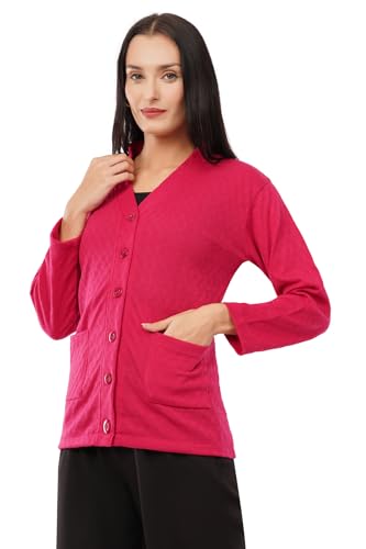 Image of Women Woolen Full Sleeve self Knit v-Neck Sweater Cardigan for Winter wear with Front Pockets Plus