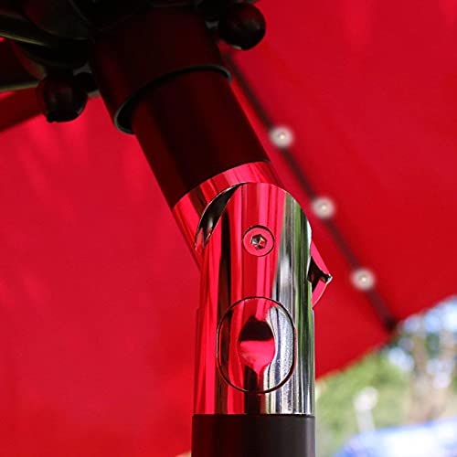 Sunnyglade 9' Solar 24 Led Lighted Umbrella With 8 Ribs (Red) | 18" 26.5-Lbs Heavy Duty Round Antiqued Umbrella Base, Bronze #TOP1