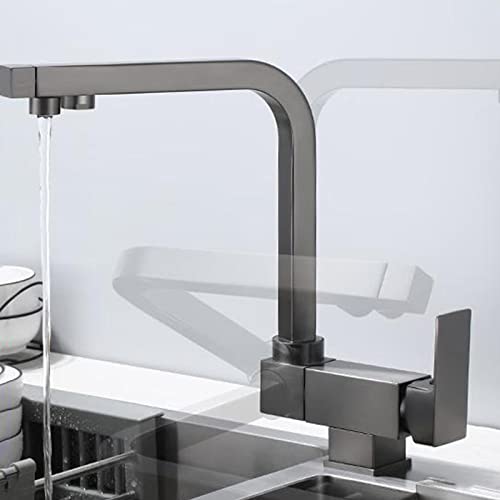 Grifo de cocina de latón giratorio gris plegable 3 en 1 para fregadero 3