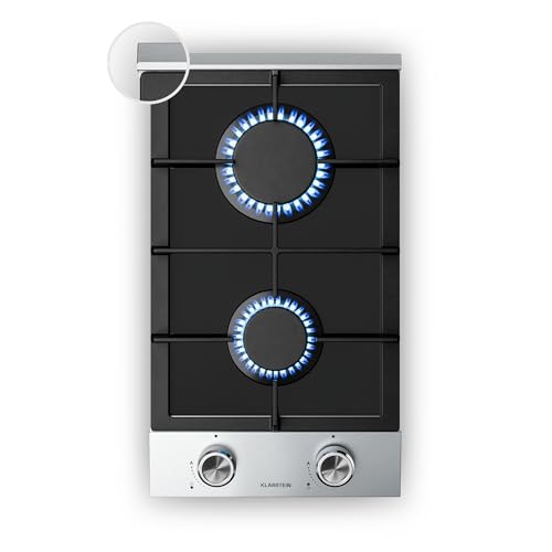 Klarstein Verosteel Gaskochfeld, 2-Brenner, 4200W, 30cm, Glas & Edelstahl, Flüssiggas/Erdgas, Elektrische Zündung, Flammenausfallschutz, Gasherd Küche, inkl. Umrüstsatz