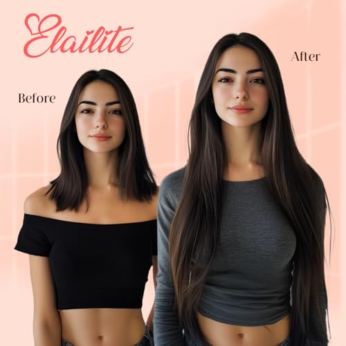 Image of Elailite Tape in Hair Extensions Human Hair Thick Real Remy Hairpieces Dark Brown 14 Inch 40g 20pcs Straight Invisible Seamless Skin Weft Best Tape for Women