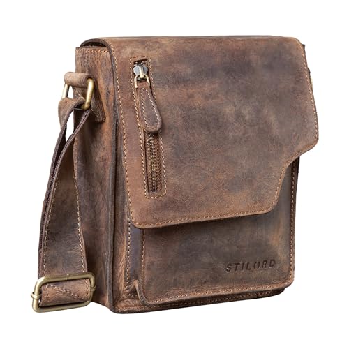 Sac à l'épaule cuir marron foncé STILORD protégeant votre tablette des chocs