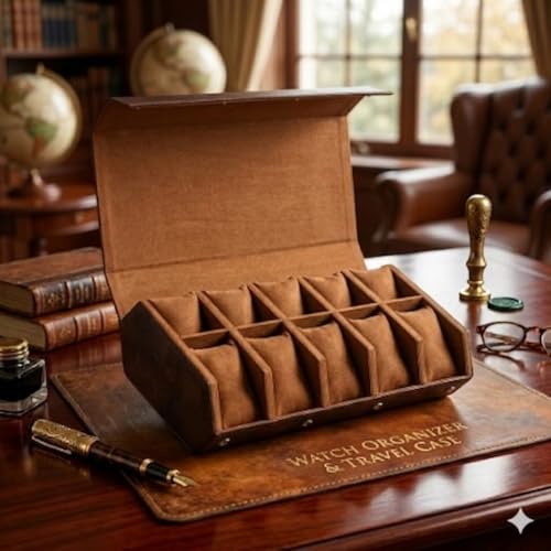 Image of essart 10 Slot Watch Roll Case, Brown