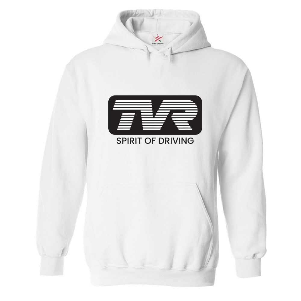 Stars and Stripes TVR Spirit Of Driving Classic Unisex Adults Pullover Hoodie (XXL, White)