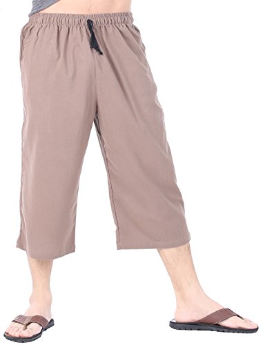 Mens Cotton Pilates Yoga Beach Lounge Sleep Pajama Capri Pants