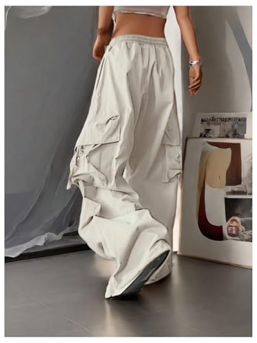 GORGLITTER Women's Baggy Cargo Pants Low Rise Wide Leg Track Pants Streetwear Parachute Pants Trousers Casual Work3