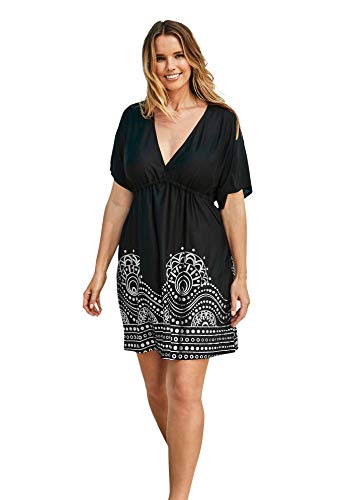 Swimsuits For All Women's Plus Size Kate V-Neck Cover Up Dress - 14/16, Black