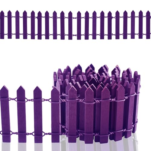 Mini Valla de Madera,Madera en Miniatura Jardín,Flexible Decoración de Jardín,Pequeña Valla en Miniatura,Vallas de Juguete para Adorno,Manualidades,Bricolaje,Micro Planta (Púrpura)