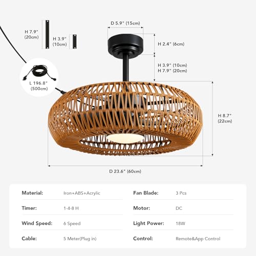 Image of 23.6 inch Outdoor Ceiling Fans with Lights for Patios, Waterproof Plug in Ceiling Fan with Remote, 3CCT Dimmable, Reversible, Gazebo Fan with Hanging Hook for Canopy,Pergola,Porch